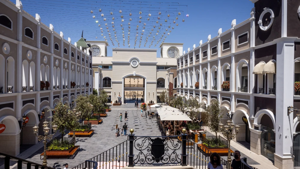 People visit the DCITY design mall and hotel in Ma'ale Adumim, in the Judean Desert just outside Jerusalem, Aug. 20, 2021. Photo by Nati Shohat/Flash90.
