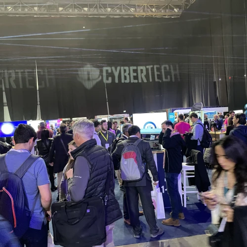 People check out the booths at Cybertech Global TLV 2023. Photo by Judith Segaloff.