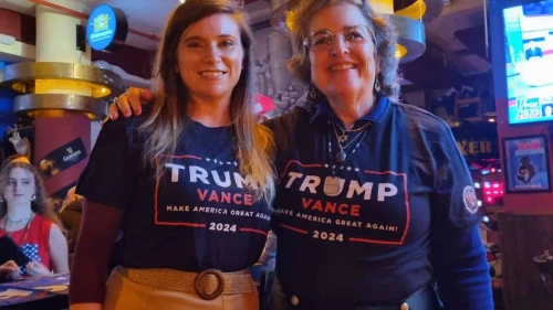 Sarah Koren, right, and fellow Trump supporter attending a Republicans Overseas watch party in Jerusalem, Israel on Nov. 6, 2024. Photo courtesy of Koren
