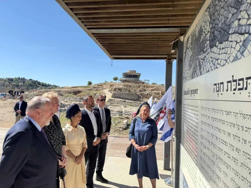 U.S. Ambassador to Israel Mike Huckabee (left) during an official visit to the Ancient Shiloh site in the Binyamin region of southern Samaria, May 7, 2025. Credit: Yesha Council.