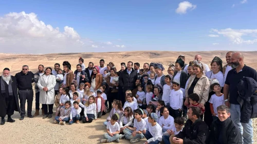 Israeli President Isaac Herzog (center) attends a tree planting ceremony at Mitzpe Yonaton, near Arad, on Feb. 13, 2025. Credit: Courtesy.