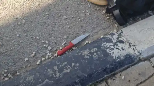 The knife used in a Palestinian stabbing attack at a checkpoint near Jerusalem on March 13, 2024. Credit: Israel Police.