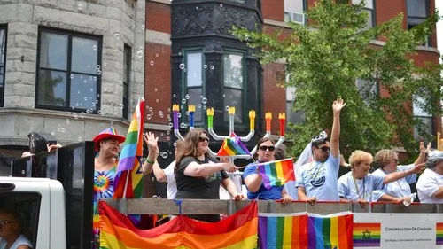 A Jewish gay pride float at Chicago's gay pride parade in 2013. Credit: Wikimedia Commons.