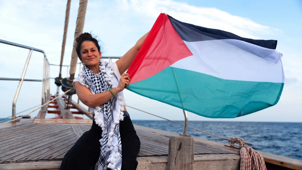 An activist sailing on the Sumud Flotilla, September 2025. Photo by: Gulcin Bekar/Global Sumud Flotilla.