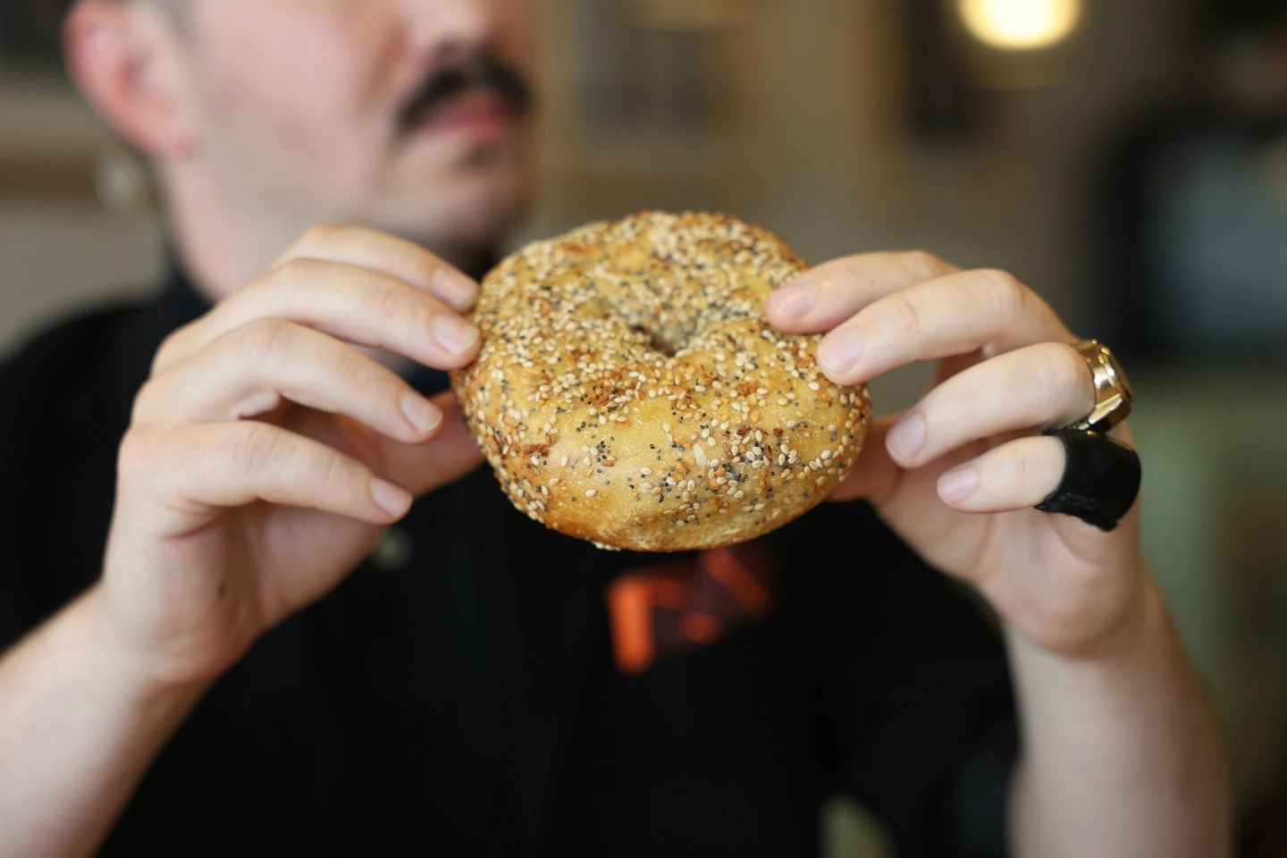 An everything bagel at Baker's Crust Bagels in Virginia Beach, Va. Photo by Bill Motchan.