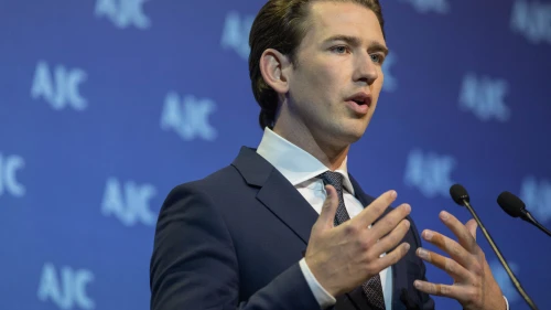 Chancellor of Austria, Sebastian Kurz, speaks at the American Jewish Committee Global Forum at the Jerusalem Convention Center on June 11, 2018. Photo by Yonatan Sindel/Flash90.