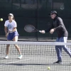 Inbar Poni from Ramat Hasharon, Israel, plays alongside legendary tennis coach Brad Gilbert at St. Andrews Country Club in Boca Raton, Fla. Credit: Courtesy of the Israel Tennis and Education Centers.