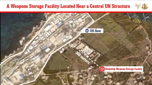 A terrorist weapons storage facility installed near a U.N. post in southwestern Lebanon. Credit: IDF.
