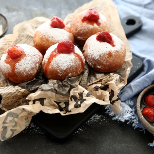 "Sufganiyot" (donuts) made by Israeli chef Maya Darin ahead of the Hanukkah holiday. Photo by Liron Almog/Flash90.