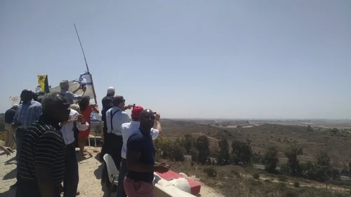 Click photo to download. Caption: During a solidarity mission arranged by Christians United for Israel, Evangelical pastors view Gaza from a hilltop in the southern Israeli city of Sderot. Credit: Sean Savage.