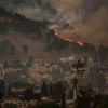 View of a large fire caused by rockets fired from Lebanon, in the northern Israeli town of Kiryat Shmona, June 3, 2024. Photo by Ayal Margolin/Flash90.