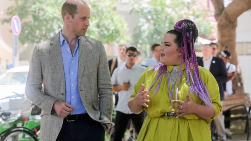 Prince William, Duke of Cambridge walks with Eurovision Song Contest 2018 winner Netta Barzilai on Rothschild Boulevard in Tel Aviv on June 27, 2018. Photo by Marc Israel Sellem/POOL.