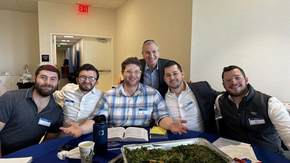 From left, OU executive fellows Ezra Emerson, Jesse Felder and Avi Hoffman; OU human resources assistant director Lenny Bessler; NCSY Central East city director Ben Sadik; and NCSY Southwest TJJ Root One educator Ben Spanjer. Credit: Courtesy of Orthodox Union.