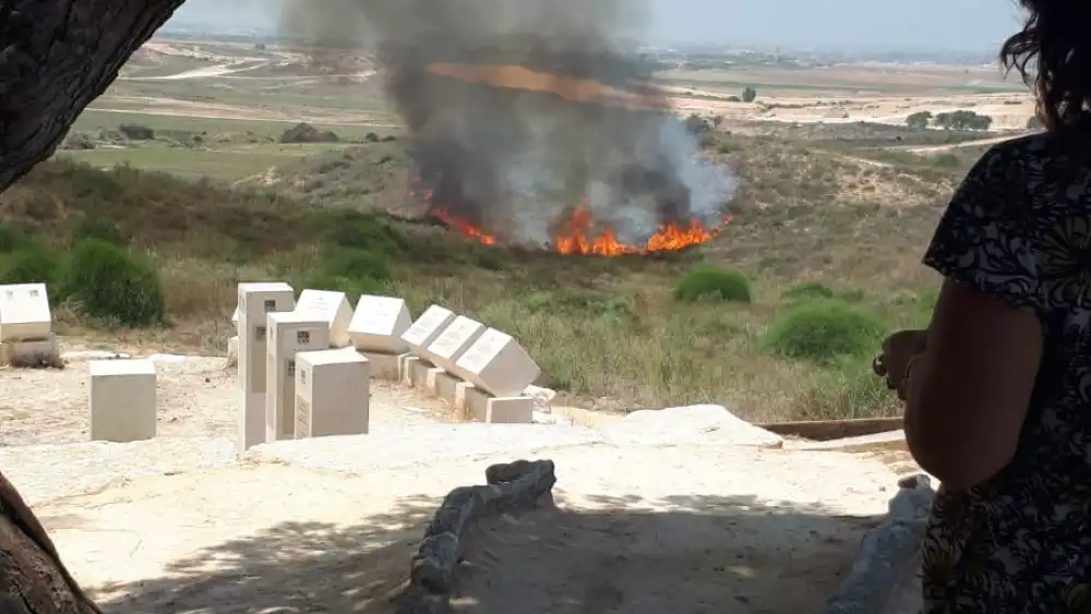 A fire breaks out near Sderot in southern Israel last week as a result of a Hamas-launched incendiary device. Credit: Josh Hasten.
