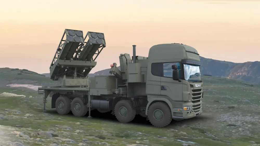 A model of the PULS (Precise and Universal Launching System) autonomous artillery rocket system. Credit: Elbit.