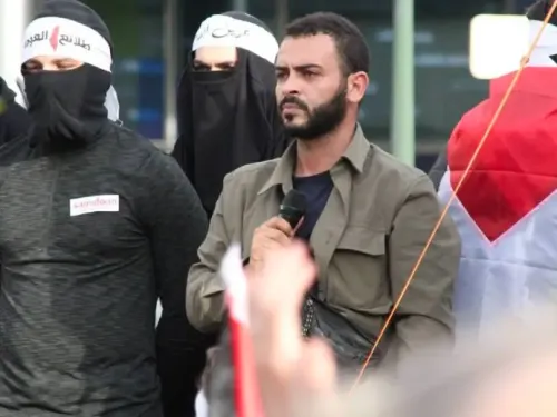 Mohammed Khatib, the E.U. coordinator for Samidoun: Palestinian Prisoner Solidarity Network, calls for the destruction of Israel and the United States at the "March for Return and Liberation" organized in Brussels by Masar Badil, or the Palestinian Alternative Revolutionary Path Movement, Oct. 29, 2022. Source: Masar Badil.
