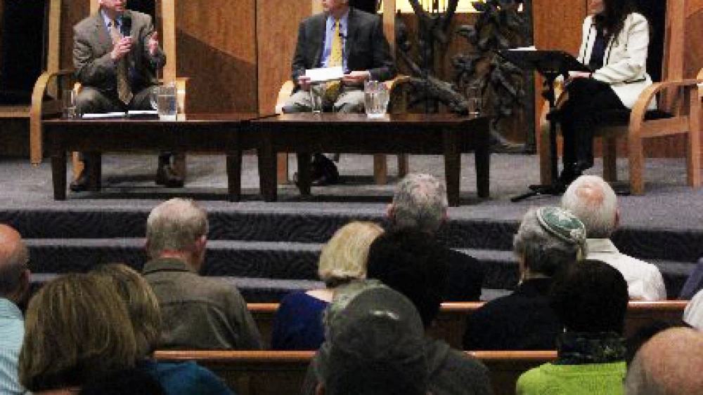 StandWithUs CEO Roz Rothstein and J Street executive director Jeremy Ben-Ami, who recently debated in Los Angeles. Credit: StandWithUs and J Street.