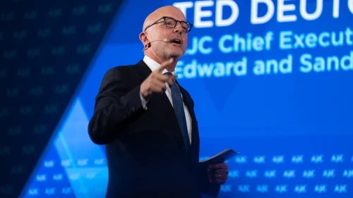 American Jewish Committee CEO Ted Deutch addresses the AJC Global Forum, June 11, 2023. Photo by Yair Meyuhas/AJC.