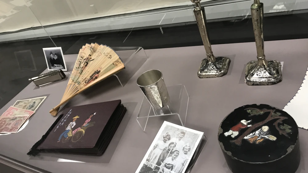 Artifacts showing Jewish life in Shanghai on display on at the Amud Aish Memorial Museum. Credit: Shiryn Solny.