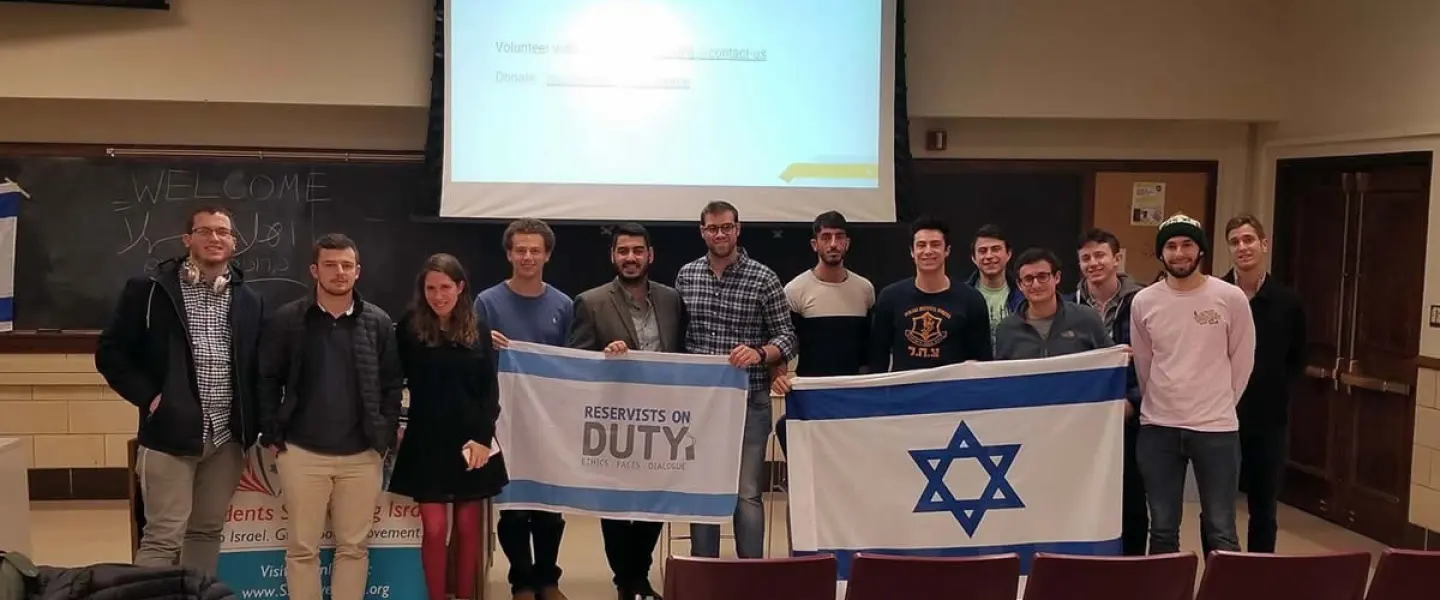 Members of the group Reservists on Duty at the University of Illinois at Urbana-Champaign, where they spoke to students about life in Israel. Credit: Courtesy.