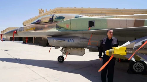 Defense Minister Israel Katz visiting the Ramon Air Force Base, 30 miles south of Beersheva, July 27, 2025. Photo by Ariel Hermoni/Ministry of Defense.