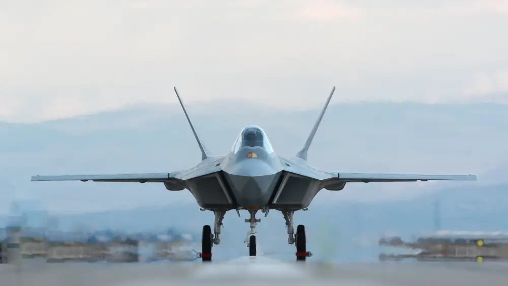 Turkey's KAAN jet during runway tests at its facilities in Ankara, 17 March 2023. Credit: Dimir/Wikimedia.