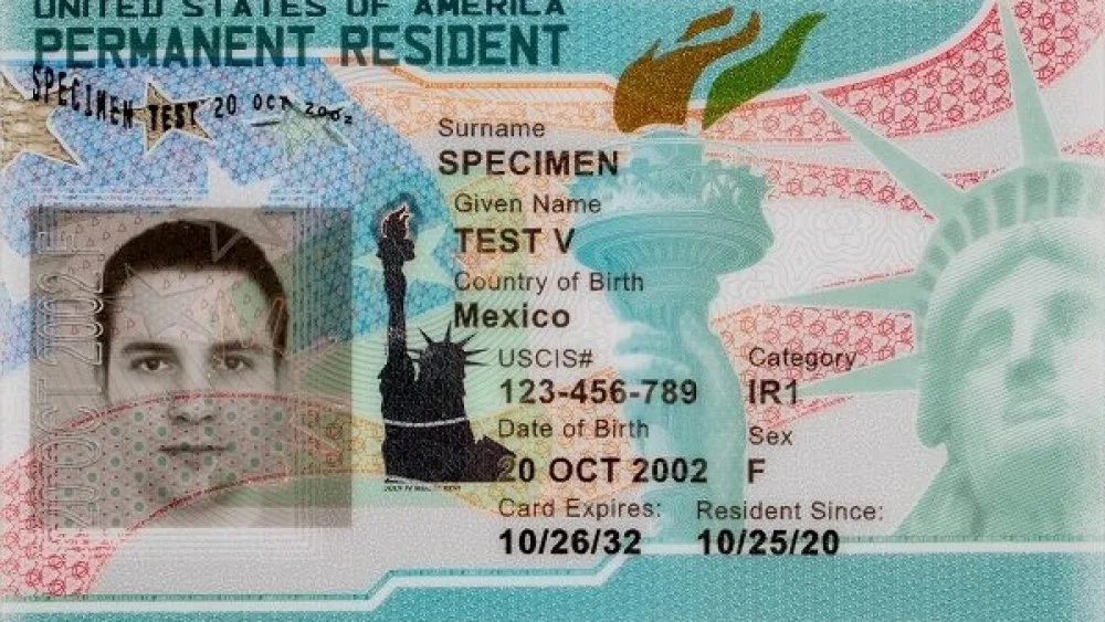 The front of a U.S. Permanent Resident Card, often called a "green card," 2023. Credit: U.S. Citizenship and Immigration Services via Wikimedia Commons.