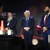 Rabbi Daniel Walker, left, Boris Jognson and Rabbi Menachem Margolin commemorate Jewish terror vitims in Krakow, Poland on Nov. 4, 2025. Photo by Yoav Dudkevitch/EJA.
