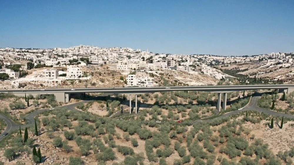 A rendition of a bridge along the route of the new “American Road.” Credit: Moriah Jerusalem Development Corporation.