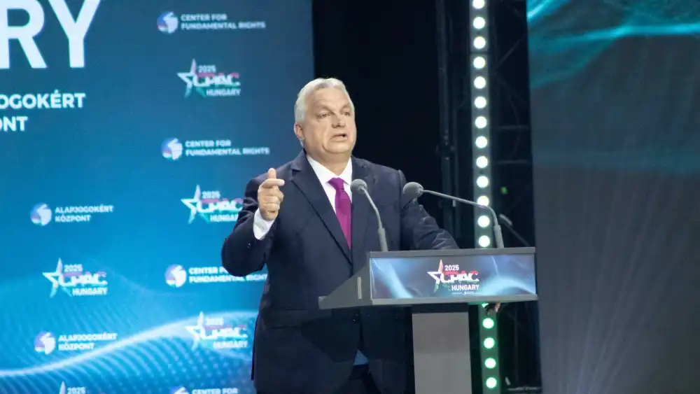 Prime Minister Viktor Orbán speaks at CPAC Hungary in Budapest, May 29, 2025. Photo by David Isaac.