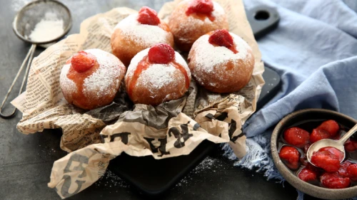 "Sufganiyot" (donuts) made by Israeli chef Maya Darin ahead of the Hanukkah holiday. Photo by Liron Almog/Flash90.