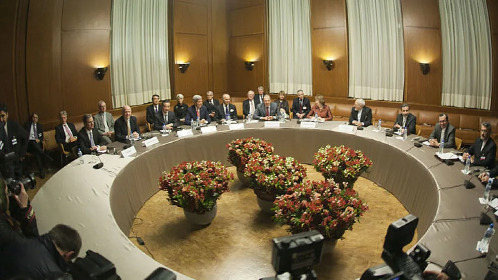The foreign ministers of Germany, the United Kingdom, China, the United States, France, Russia, the European Union and Iran meet in Geneva on Nov. 24, 2013 for talks on the interim agreement on the Iranian nuclear program. Credit: U.S. Department of State.