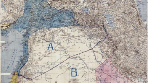 Click photo to download. Caption: The original map of the 1916 Sykes-Picot Agreement. Credit: Royal Geographical Society via Wikimedia Commons.