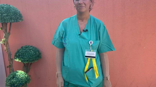 Oct. 7 survivor Dr. Ellay Golan at the Sheba Medical Center in Ramat Gan. Credit: Amelie Botbol.