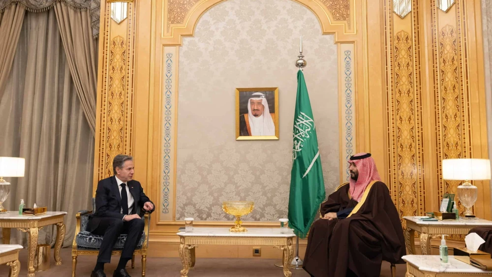 U.S. Secretary of State Antony Blinken, left, with Saudi Crown Prince Mohammed bin Salman in Riyadh on Feb. 5, 2024. Source: X.