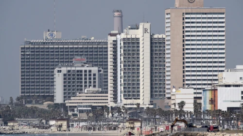 Hotels along Tel Aviv's coastline, as seen from Jaffa on March 26, 2020. Photo by Gili Yaari /Flash90.