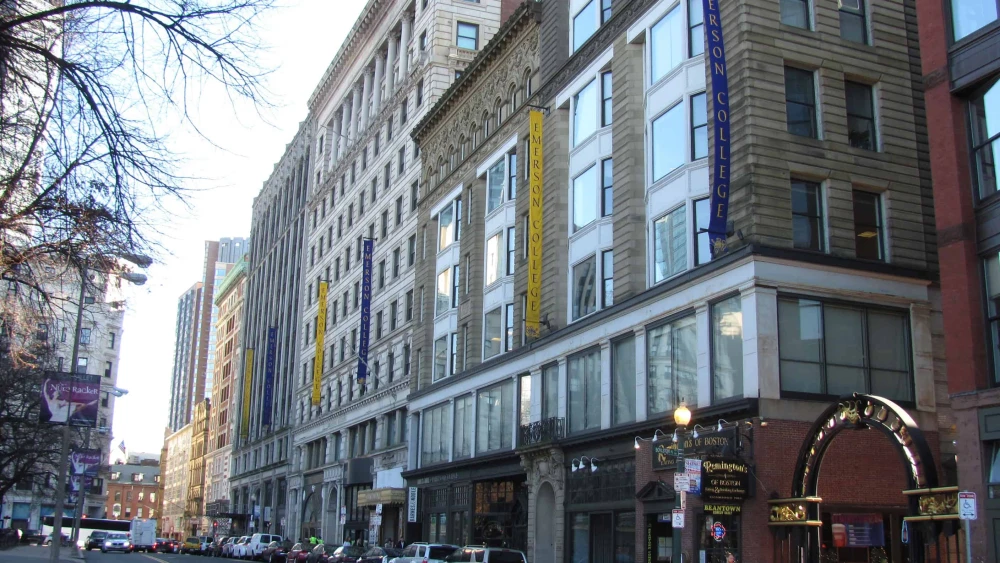 Emerson College occupies this row of buildings across from the corner of Boston Common. Photo by John Phelan via Wikimedia Commons.