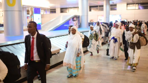 Members of the Falash Mura community make their way to reunite with their families at Ben-Gurion International Airport, outside Tel Aviv, on Feb. 4, 2019. Photo by Tomer Neuberg/Flash90.