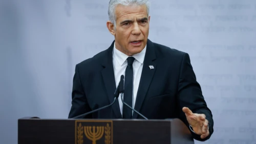 Opposition leader Yair Lapid speaks during a Yesh Atid Party faction meeting at the Knesset in Jerusalem, March 13, 2023. Photo by Erik Marmor/Flash90.