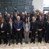 Israeli Justice Minister Ayelet Shaked , President Reuven Rivlin , Supreme Court President Esther Hayut poses for a picture with newly sweard in judges at the President's Residence in Jerusalem, on Jan. 8, 2019. Photo by Noam Revkin Fenton/Flash90.