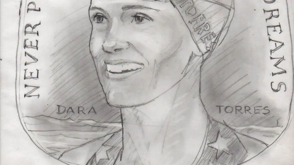 Sketch of the Dara Torres medal, by the renowned American sculptor Eugene Daub. Credit: Courtesy.