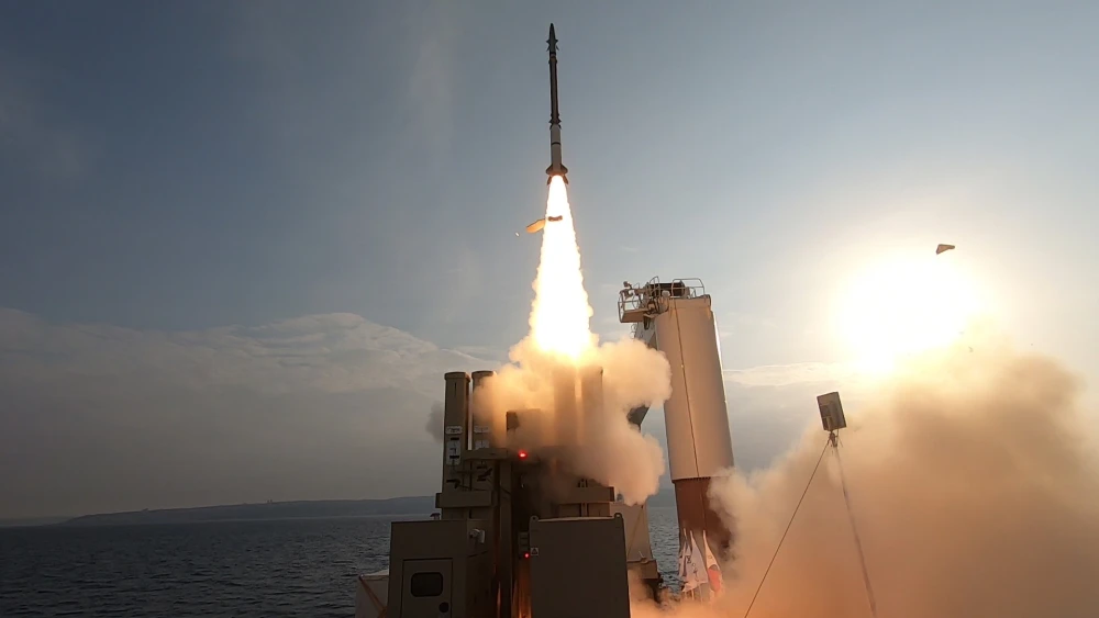 During the tests, held over the Mediterranean Sea off the Israeli coastline in recent days, interceptors from two Rafael-made systems—David’s Sling and Iron Dome—were fired at targets simulating a range of advanced threats, such as maneuvering ballistic missiles and cruise missiles. Credit: Israeli Defense Ministry.