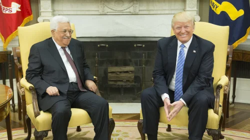 U.S. President Donald Trump and Palestinian Authority leader Mahmoud Abbas in the Oval Office at the White House in Washington, D.C., on May 3, 2017. Credit: Official White House Photo by Shealah Craighead.