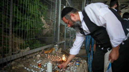 An Orthodox Jewish man visits Mount Meron in northern Israel, where 45 Israelis lost their lives during a stampede at a Lag B'Omer celebration, May 3, 2021. Photo by David Cohen/Flash90.