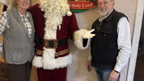 U.S. Ambassador to Israel Mike Huckabee and his wife, Janet, at Santa’s House in Jerusalem on Dec. 6, 2025. Source: Ambassador Mike Huckabee/X.
