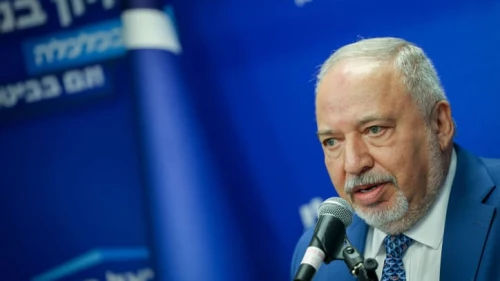 Israel Beiteinu Party chairman Knesset member Avigdor Liberman leads a faction meeting at the Knesset, on July 10, 2023. Photo by Chaim Goldberg/Flash90.