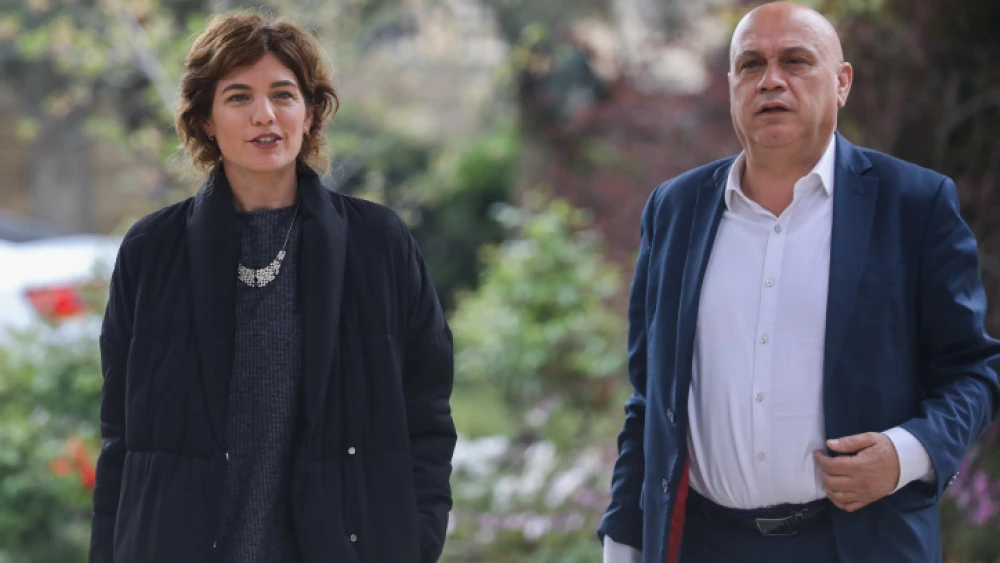 Tamar Zandberg and Issawi Frej of the Meretz Party arrive for a meeting with Israeli President Reuven Rivlin at the President's Residence in Jerusalem on April 16, 2019. Photo by Noam Revkin Fenton/Flash90.