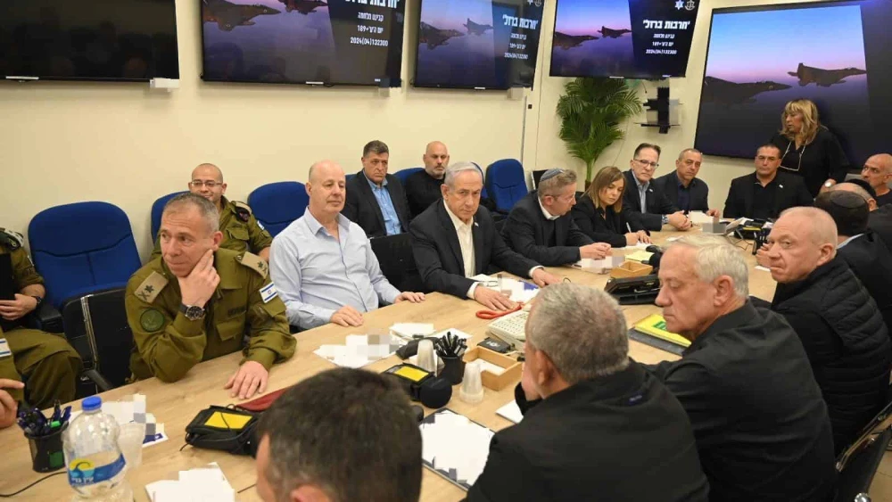 Israeli Prime Minister Benjamin Netanyahu convenes the War Cabinet at the IDF's Tel Aviv headquarters, April 14, 2024. Credit: Courtesy.