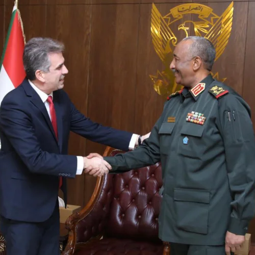 Israeli Foreign Minister Eli Cohen meets in Khartoum with Lt. Gen. Abdel-Fattah al-Burhan, leader of Sudan’s transitional government, Feb. 2, 2023. Source: Sudan Transitional Sovereign Council/Twitter.