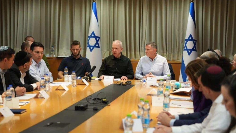 Israeli Defense Minister Yoav Gallant meets with members of the Knesset Foreign Affairs and Defense Committee, Oct. 20, 2023. Photo by Elad Malka.